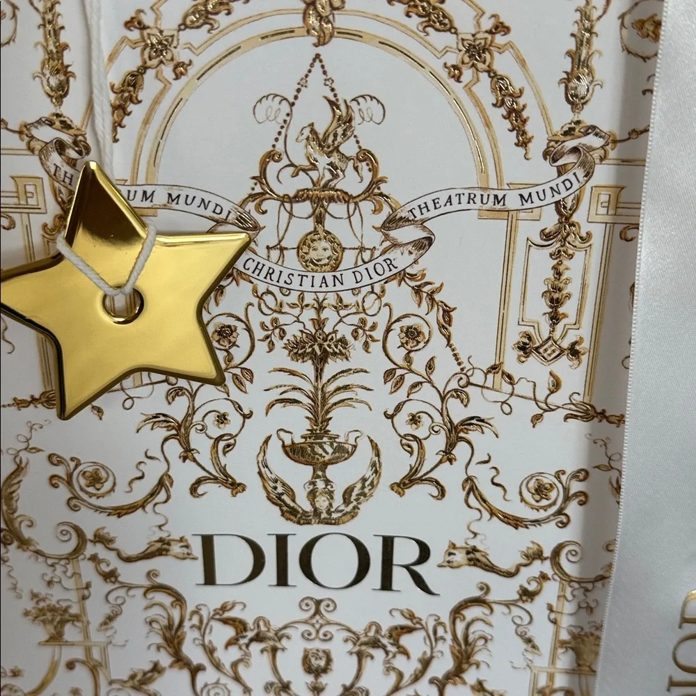 Dior White and Gold Gift Bag with Ribbon